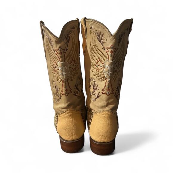 Carreta Beige Crocodile Handmade Western Cowboy Boots Men's Sz 9 Rhinestone - Picture 5 of 9